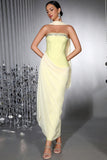 Strapless Yellow Sheath Convertible Corset Prom Dress with Neck Scarf