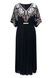 Black Sheath Sequins Pleated V-Neck 1920s Dress with Belt