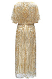 Sparkly Apricot Beaded Sheath Boat Neck 1920s Dress with Sequins