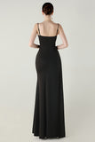 Black Spaghetti Straps Mermaid Long Prom Dress with Slit