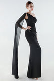One Shoulder Mermaid Black Formal Dress with Streamer