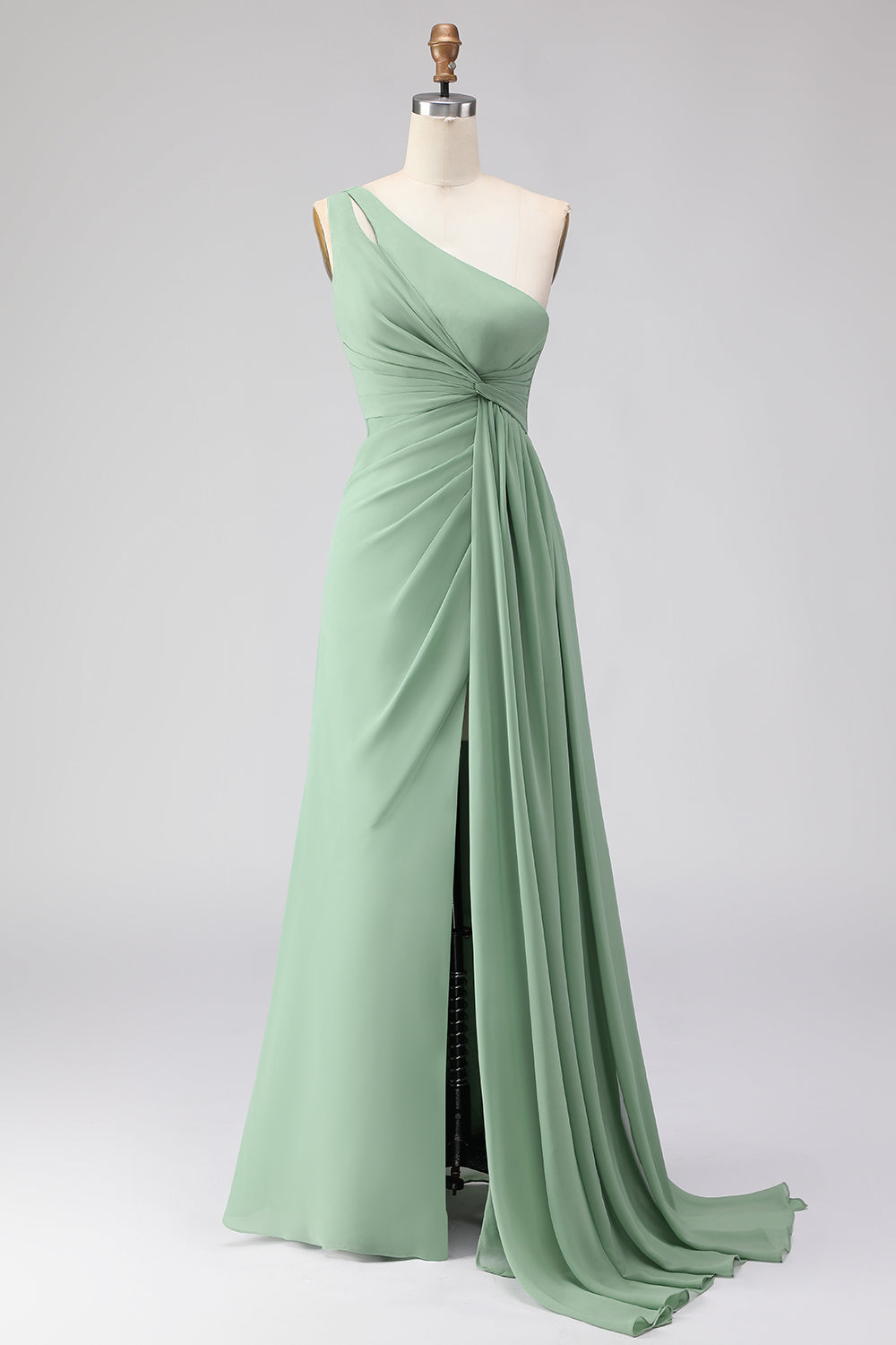 ZAPAKA Women Sage Green Long Bridesmaid Dress with Slit A-Line One Shoulder Ruched Wedding Guest Dress with Lace Up Back, Sage Green / US26W ZAPAKA Women Sage Green Long Bridesmaid Dress with Slit A-Line One Shoulder Ruched Wedding Guest Dress with Lace Up Back, Sage Green / US26W