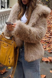 Khaki Hooded Faux Fur Short Women Coat