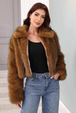Brown Winter Faux Fur Thickened Lapel Women Coat