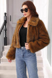 Brown Winter Faux Fur Thickened Lapel Women Coat