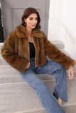 Brown Winter Faux Fur Thickened Lapel Women Coat