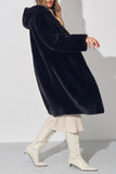Black Hooded Faux Fur Women Long Winter Coat