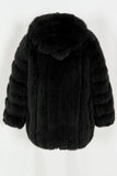 Coffee Puffy Long Sleeve Hooded Faux Fur Women Coat