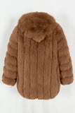 Coffee Puffy Long Sleeve Hooded Faux Fur Women Coat