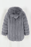 Coffee Puffy Long Sleeve Hooded Faux Fur Women Coat
