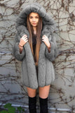Brown Puffy Long Sleeve Hooded Faux Fur Women Coat