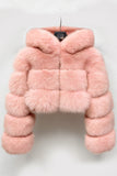 Blush Pink Hooded Faux Fur Thickened Women Coat