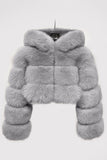 Blush Pink Hooded Faux Fur Thickened Women Coat
