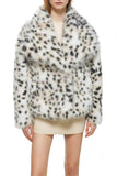 Apricot Leopard Print Faux Fur Women Coat with Long Sleeves