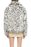 Apricot Leopard Print Faux Fur Women Coat with Long Sleeves