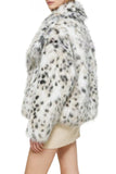 Apricot Leopard Print Faux Fur Women Coat with Long Sleeves