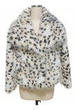 Apricot Leopard Print Faux Fur Women Coat with Long Sleeves