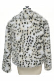 Apricot Leopard Print Faux Fur Women Coat with Long Sleeves