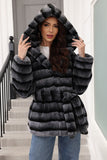 Hooded Faux Fur Steel Grey Thickened Women Coat