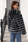 Hooded Faux Fur Steel Grey Thickened Women Coat