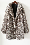 Faux Fur Thickened Lapel Brown Leopard Women Coat