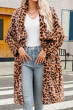 Brown Leopard Faux Fur Thickened Shawl Lapel Women Coat