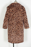 Brown Leopard Faux Fur Thickened Shawl Lapel Women Coat