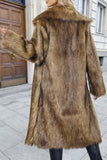 Brown Faux Fur Thickened Fluffy Shawl Lapel Women Coat