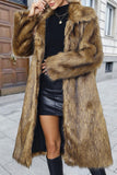 Brown Faux Fur Thickened Fluffy Shawl Lapel Women Coat