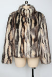 Black Striped Faux Fur Stand Collar Women Coat