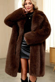 Royal Blue Notched lapel Solid Faux Fur Women Coat