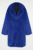Royal Blue Notched lapel Solid Faux Fur Women Coat
