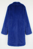 Royal Blue Notched lapel Solid Faux Fur Women Coat