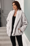 Coffee Faux Fur Shawl Lapel Women Coat with Belt