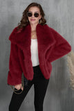 Burgundy Faux Fur Long Sleeve Shawl Lapel Women Winter Coat