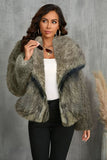 Burgundy Faux Fur Long Sleeve Shawl Lapel Women Winter Coat