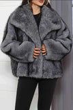 Burgundy Faux Fur Long Sleeve Shawl Lapel Women Winter Coat