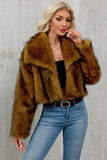 Brown Faux Fur Shawl Lapel Women Short Winter Coat
