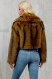 Brown Faux Fur Shawl Lapel Women Short Winter Coat