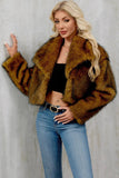 Brown Faux Fur Shawl Lapel Women Short Winter Coat