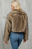 Brown Faux Fur Shawl Lapel Women Short Winter Coat