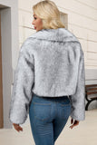 Brown Faux Fur Shawl Lapel Women Short Winter Coat