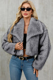 Brown Faux Fur Shawl Lapel Women Short Winter Coat