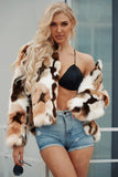 White and Apricot Cardigan Women Faux Fur Coat