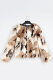 White and Apricot Cardigan Women Faux Fur Coat
