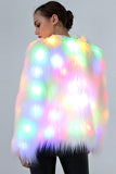 White Rainbow Shiny Glow Faux Fur Women Party Coat