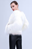White Rainbow Shiny Glow Faux Fur Women Party Coat