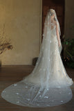 Ivory Butterflies Tulle Long Wedding Veil with Pearls