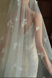 Ivory Butterflies Tulle Long Wedding Veil with Pearls