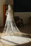 Ivory Butterflies Tulle Long Wedding Veil with Pearls